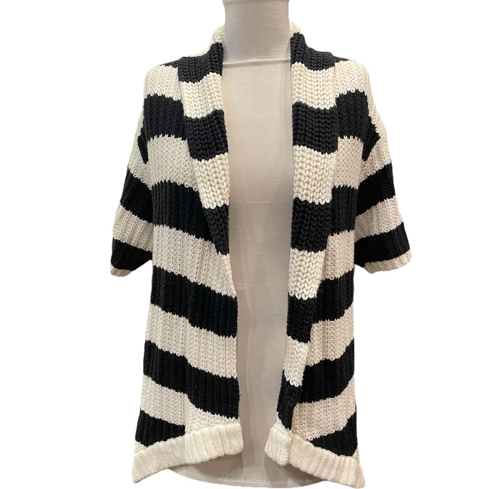 Roxy Short Sleeve Cardigan White Black Striped Woman's Small Beach Cover